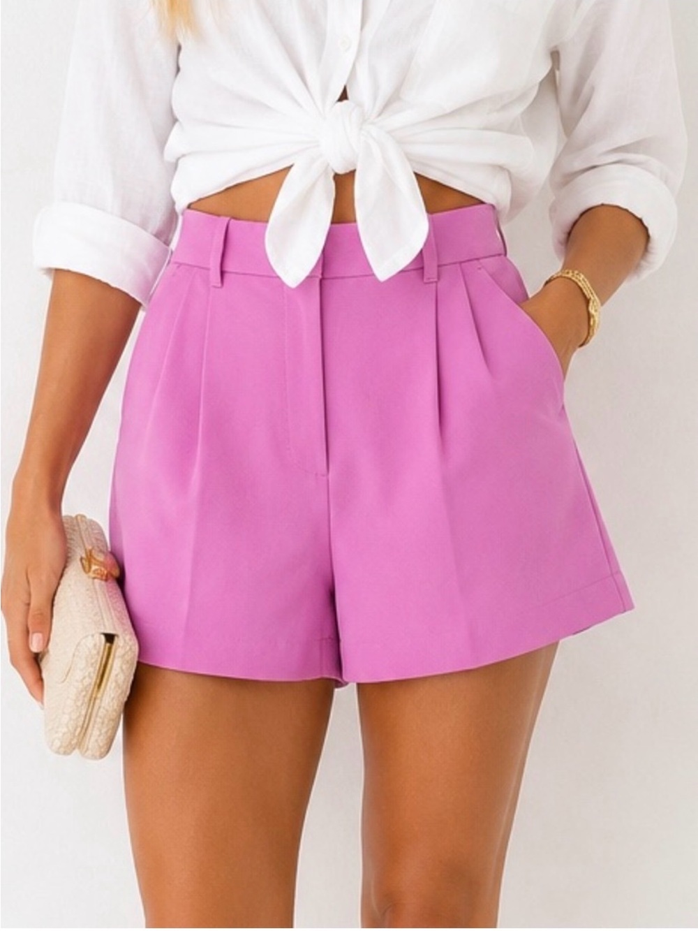 NEW Abercrombie & Fitch Pink High-Rise Pleated Tailored Preppy Shorts
